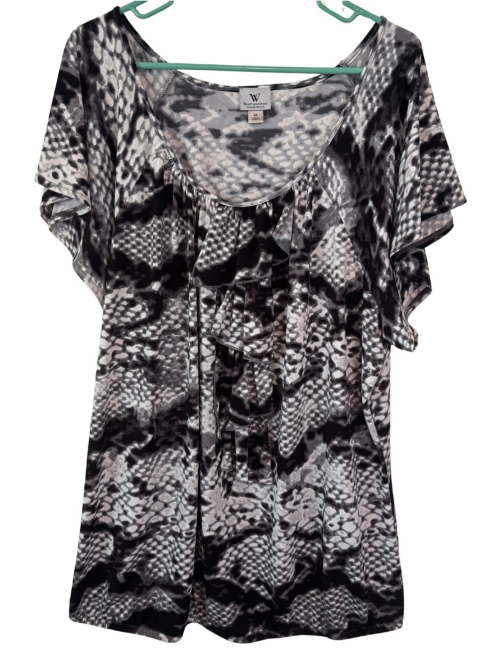 3/$20 Worthington Gray & Black Abstract Print Blouse